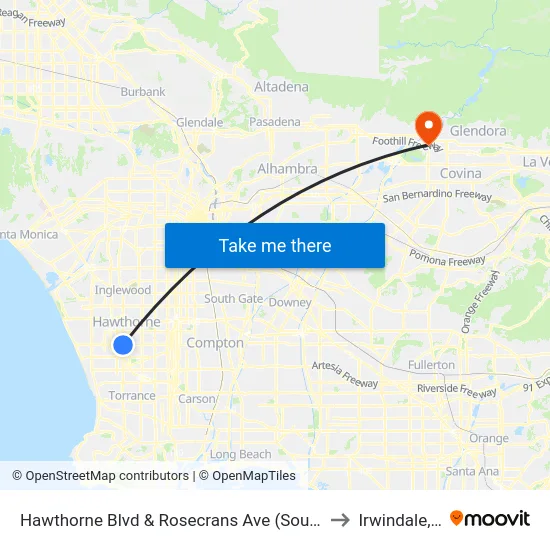 Hawthorne Blvd & Rosecrans Ave (Southbound) to Irwindale, CA map