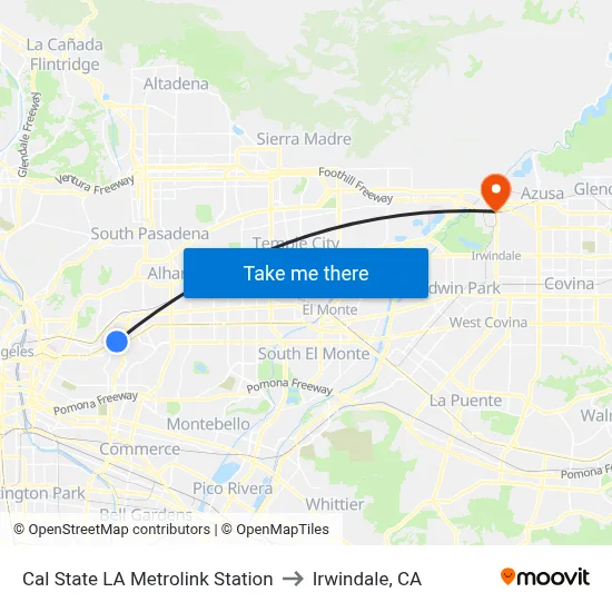 Cal State LA Metrolink Station to Irwindale, CA map