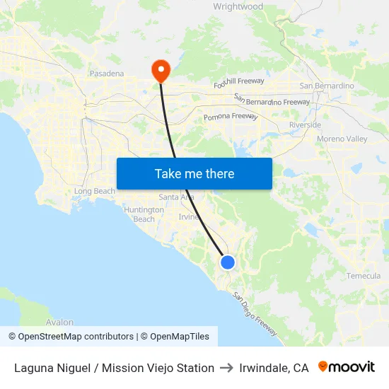 Laguna Niguel / Mission Viejo Station to Irwindale, CA map