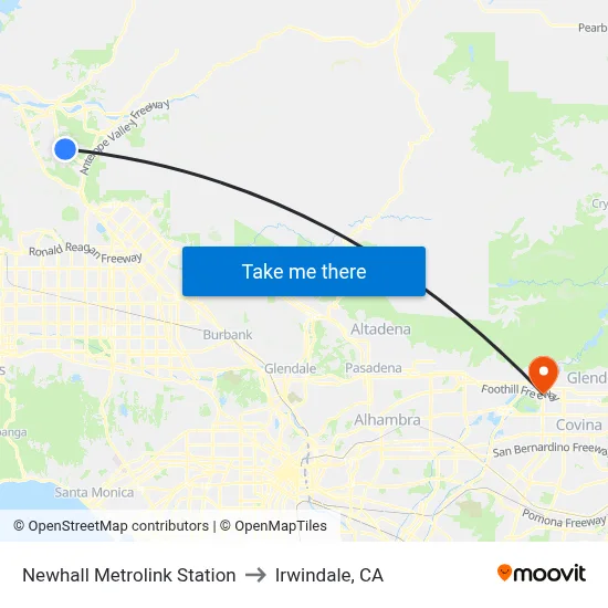 Newhall Metrolink Station to Irwindale, CA map