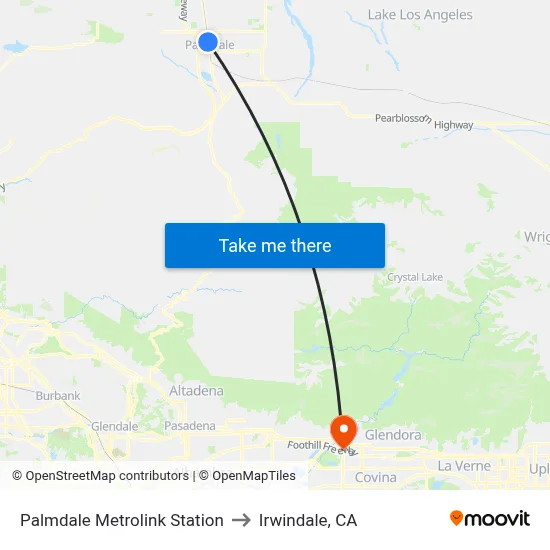 Palmdale Metrolink Station to Irwindale, CA map