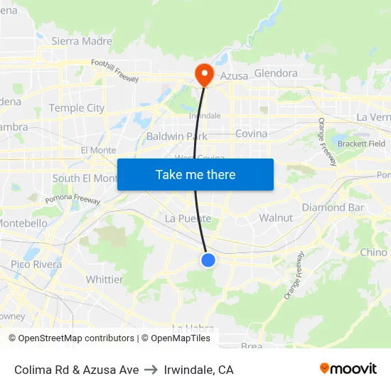 Colima Rd & Azusa Ave to Irwindale, CA map