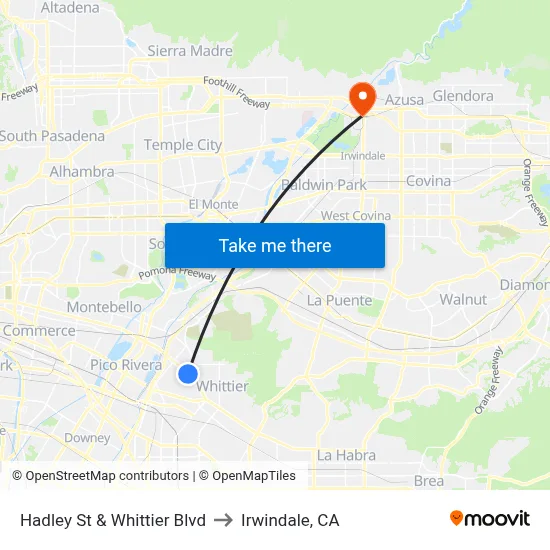 Hadley St & Whittier Blvd to Irwindale, CA map