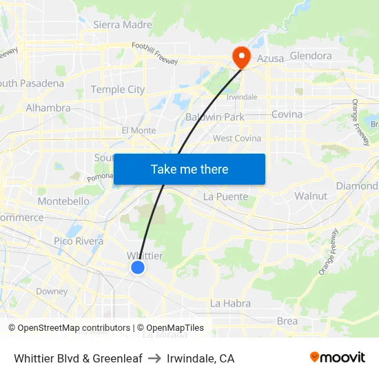 Whittier Blvd & Greenleaf to Irwindale, CA map