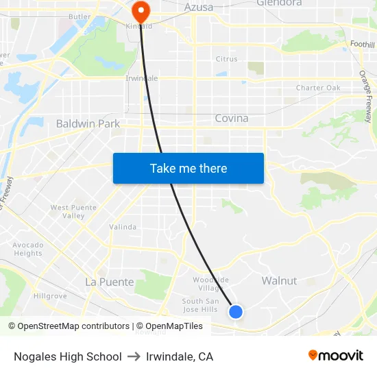 Nogales High School to Irwindale, CA map