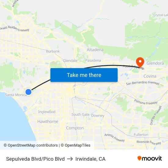 Sepulveda Blvd/Pico Blvd to Irwindale, CA map