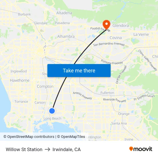Willow St Station to Irwindale, CA map