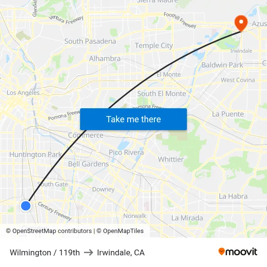 Wilmington / 119th to Irwindale, CA map
