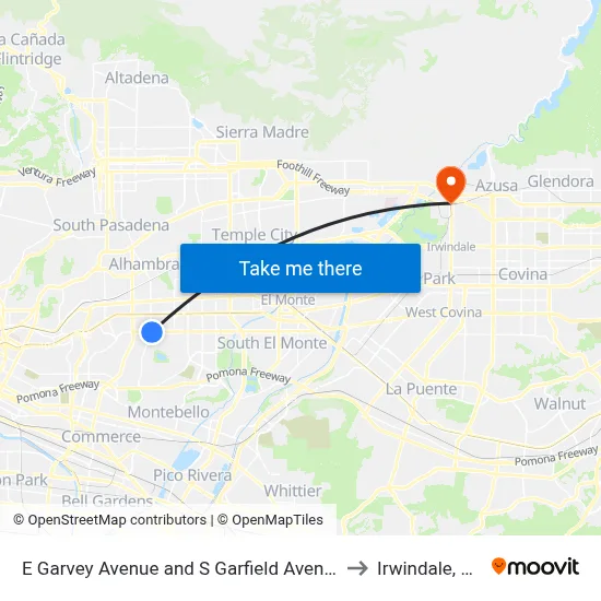 E Garvey Avenue and S Garfield Avenue to Irwindale, CA map