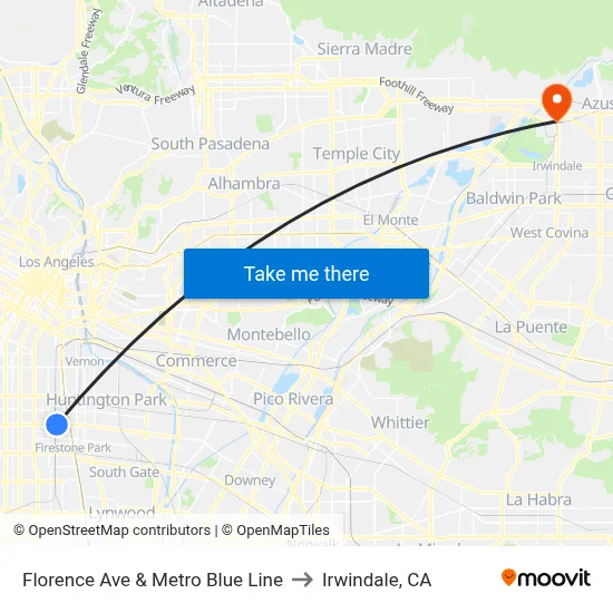 Florence Ave & Metro Blue Line to Irwindale, CA map