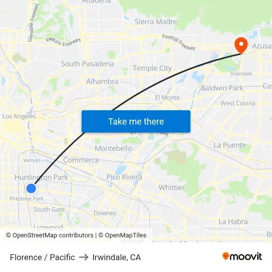 Florence / Pacific to Irwindale, CA map