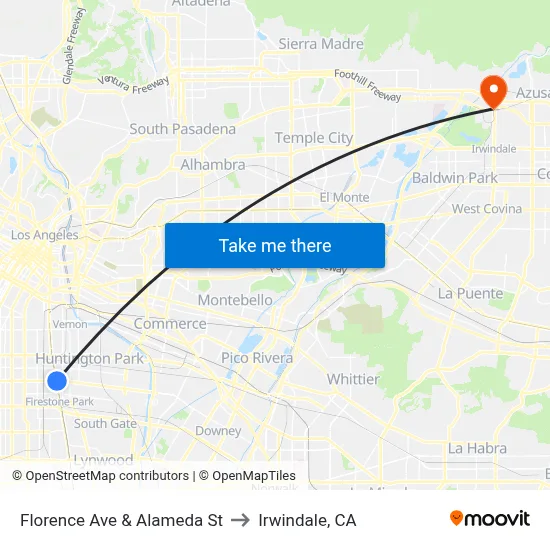 Florence Ave & Alameda St to Irwindale, CA map