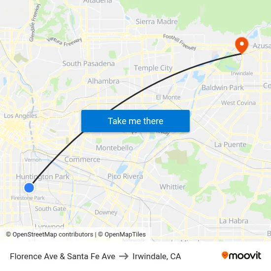 Florence Ave & Santa Fe Ave to Irwindale, CA map