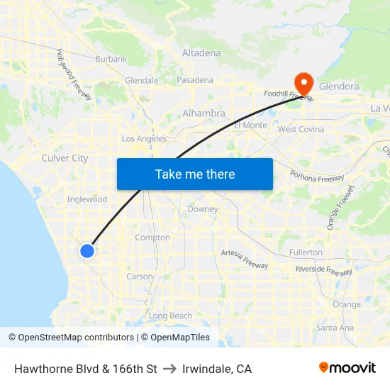 Hawthorne Blvd & 166th St to Irwindale, CA map