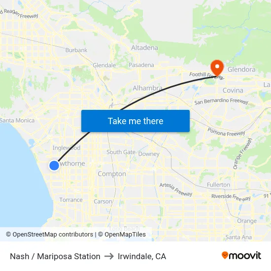 Nash / Mariposa Station to Irwindale, CA map