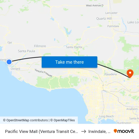 Pacific View Mall (Ventura Transit Center) to Irwindale, CA map