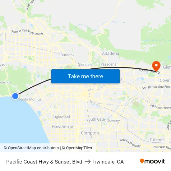 Pacific Coast Hwy & Sunset Blvd to Irwindale, CA map