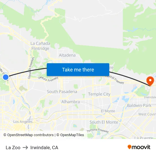 La Zoo to Irwindale, CA map