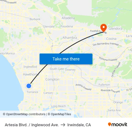Artesia Blvd. / Inglewood Ave. to Irwindale, CA map