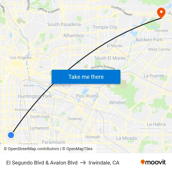 El Segundo Blvd & Avalon Blvd to Irwindale, CA map