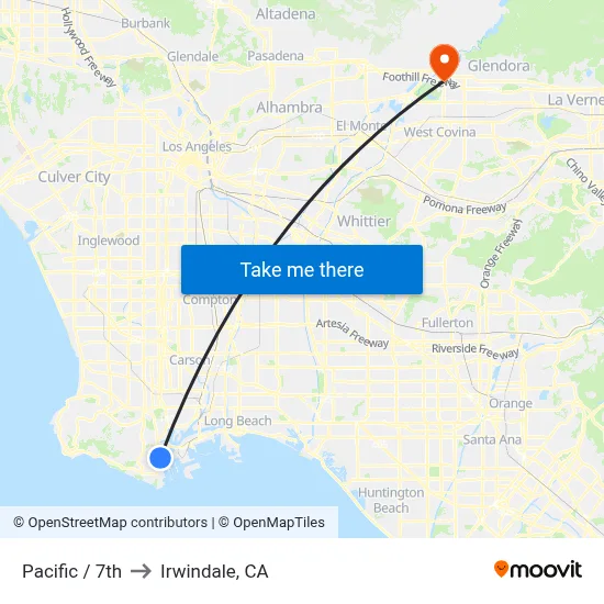 Pacific / 7th to Irwindale, CA map