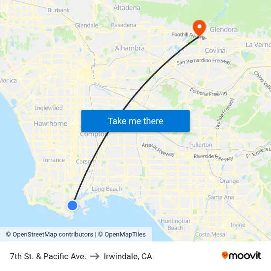 7th St. & Pacific Ave. to Irwindale, CA map