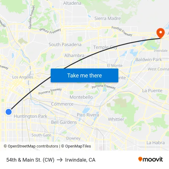 54th & Main St. (CW) to Irwindale, CA map