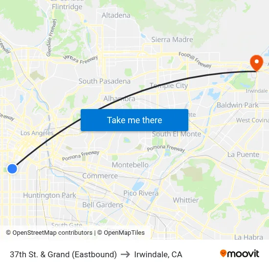 37th St. & Grand (Eastbound) to Irwindale, CA map
