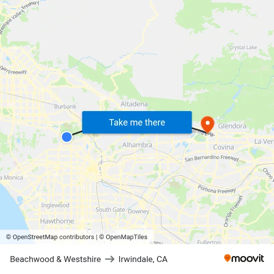 Beachwood & Westshire to Irwindale, CA map