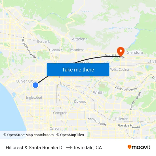 Hillcrest & Santa Rosalia Dr to Irwindale, CA map