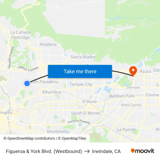 Figueroa & York Blvd. (Westbound) to Irwindale, CA map