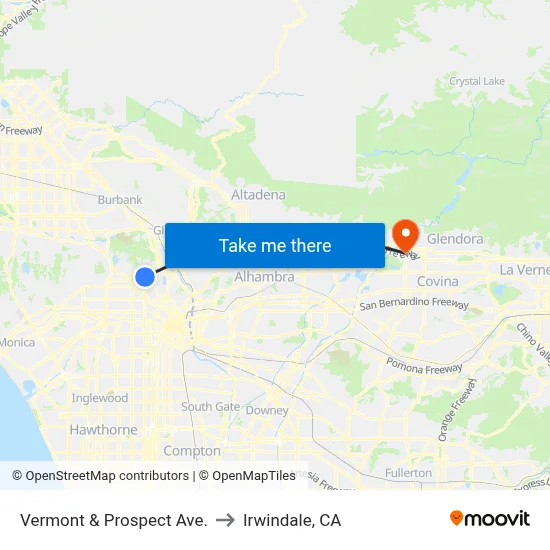 Vermont & Prospect Ave. to Irwindale, CA map
