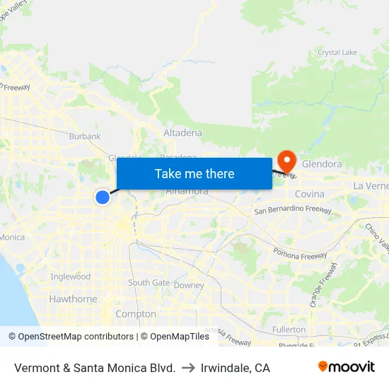 Vermont & Santa Monica Blvd. to Irwindale, CA map