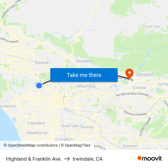 Highland & Franklin Ave. to Irwindale, CA map