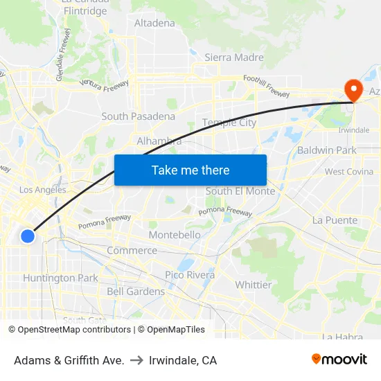 Adams & Griffith Ave. to Irwindale, CA map