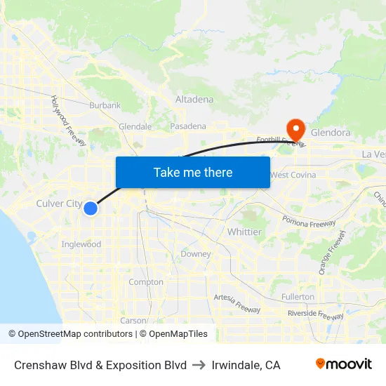 Crenshaw Blvd & Exposition Blvd to Irwindale, CA map