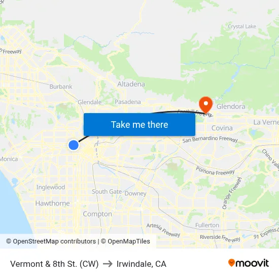 Vermont & 8th St. (CW) to Irwindale, CA map
