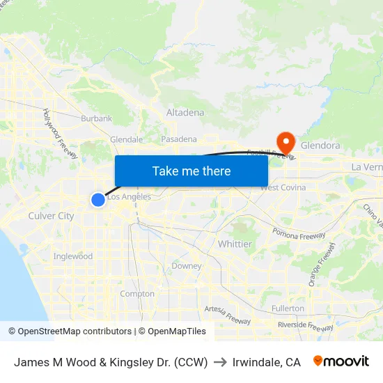 James M Wood & Kingsley Dr. (CCW) to Irwindale, CA map