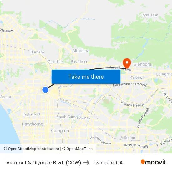 Vermont & Olympic Blvd. (CCW) to Irwindale, CA map
