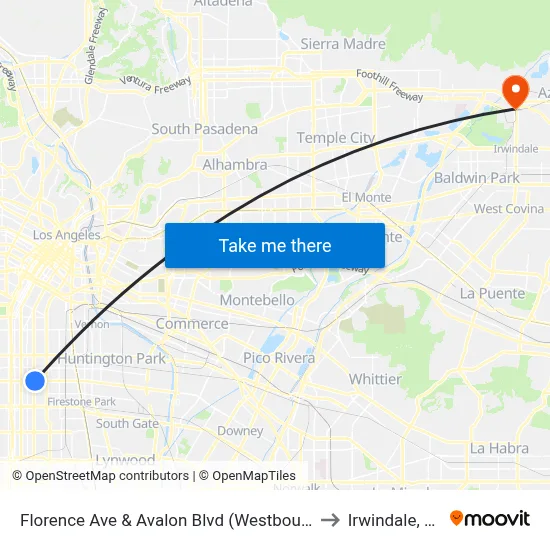 Florence Ave & Avalon Blvd (Westbound) to Irwindale, CA map