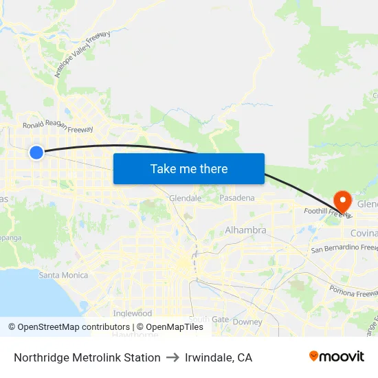 Northridge Metrolink Station to Irwindale, CA map