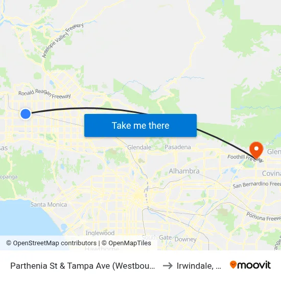 Parthenia St & Tampa Ave (Westbound) to Irwindale, CA map