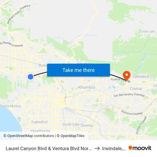 Laurel Canyon Blvd & Ventura Blvd Northbound to Irwindale, CA map