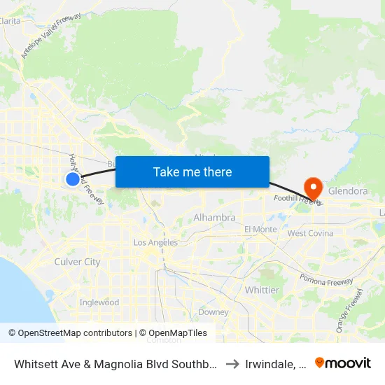 Whitsett Ave & Magnolia Blvd Southbound to Irwindale, CA map