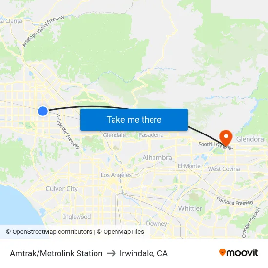 Amtrak/Metrolink Station to Irwindale, CA map