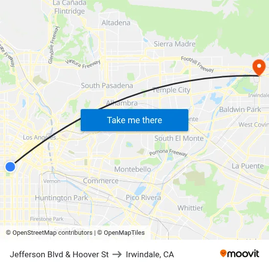 Jefferson Blvd & Hoover St to Irwindale, CA map