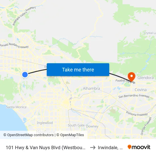 101 Hwy & Van Nuys Blvd (Westbound) to Irwindale, CA map