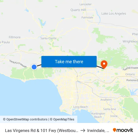 Las Virgenes Rd & 101 Fwy (Westbound) to Irwindale, CA map
