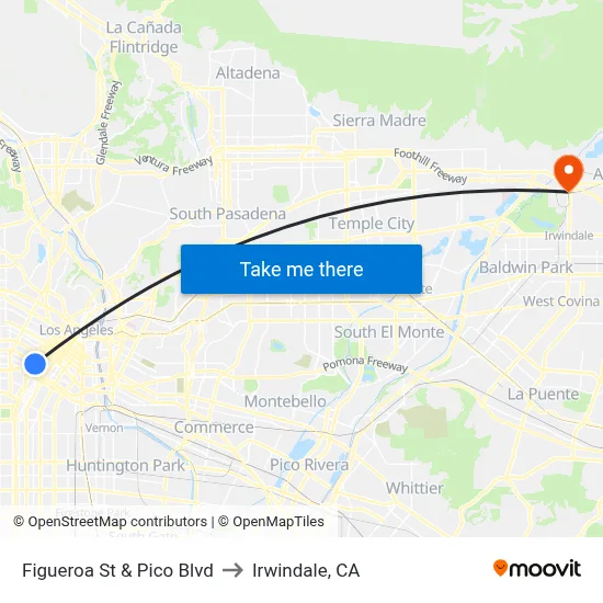 Figueroa St & Pico Blvd to Irwindale, CA map