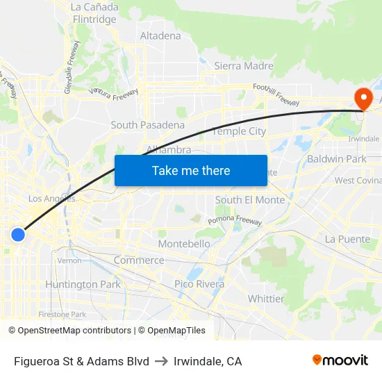 Figueroa St & Adams Blvd to Irwindale, CA map
